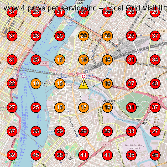 wow 4 paws pet service inc GeoGrid visibility map for Animal Hospital in Long Island City
